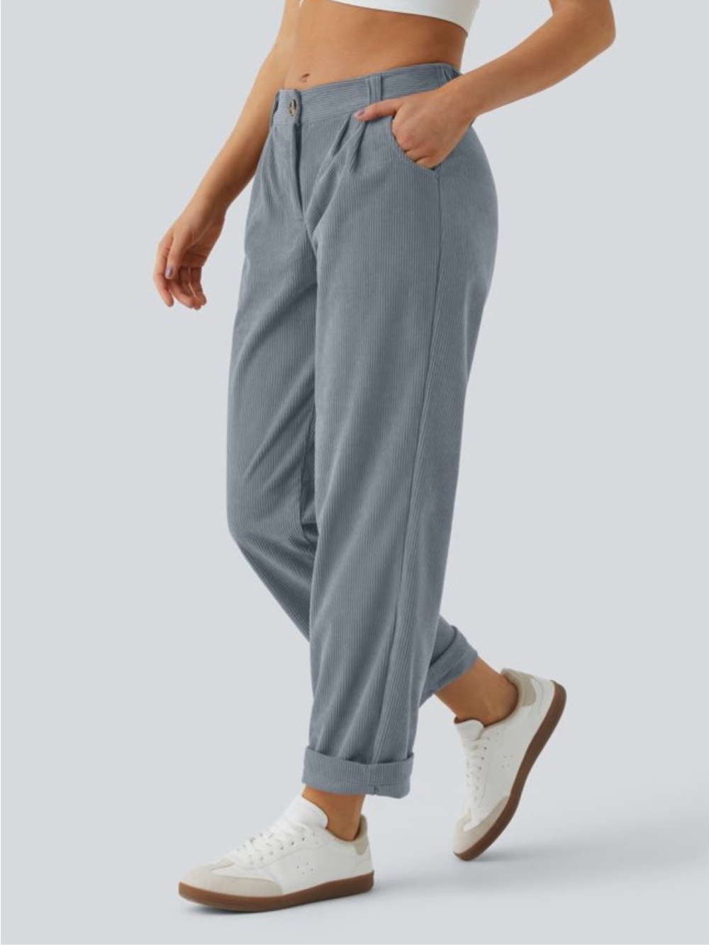 HALARA Relaxed High-Rise Ankle Pants in Steel Blue
